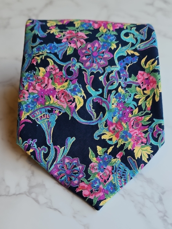 Tango Other - TANGO By Max Raab Vintage Cotton Floral Tie Navy Pink & Teal Abstract